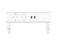 ABL 2A21F2F4- Настольная розеточная станция серии Flexi с 2 розетками, 2xUSB-A и 1 слотом для IMP, белая с серебристым (2A210217)