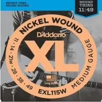 D`addario exl-115w  cтруны для электрогитары nickel wound, никель, 3я с обмоткой, 11-49, medium