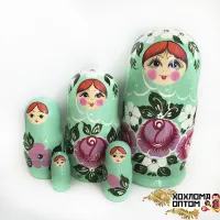 LHM10174 Матрешка "Бирюзовая" 5 кукольная, Хохлома