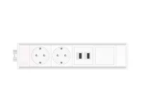 ABL 2M21F2F4- Розеточная станция серии Link с 2 розетками, 2xUSB-A и 1 слотом для IMP, белая с серебристым (2M210209)