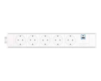 ABL 2M21F5A3- Розеточная станция серии Link с 5 розетками, 1xUSB-A, 1xUSB-C, белая с серебристым (2M210503)