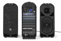 Proel FREEPACK812   портативный звуковой комплект, 6 MIC/LINE моно-входов, 2 линейных стерео-входа, 2-полосный эквалайзер, процессор мультиэффектов, MP3 player с USB/SD слотом, BLUETOOTH, LCD-дисплей, 2x10-сегментных индикатора уровня, AMP INSERTS и выход