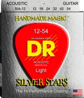 DR SIA-12 - струны для акустической гитары, Калибр: 12-54, Серия: SILVER STARS™, Обмотка: посеребрёная медь, Покрытие: сверху корда