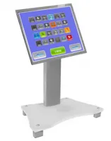 Antall QR-110 - Напольный стенд, высота 1100 мм, расположение дисплея горизонтальное и портретное, угол поворота кронштейна 0°- 45°, вид опроры - заглушка / колесики; отверстия под провода, цвет основания - черный, белый; цвет металла - черный муар, матов