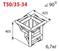 ИМЛАЙТ T50/35-33 Стыковочный узел для 3-х ферм под 90 градусов, d50х3 \ d16х2мм. Крепежный размер 215мм, М10.