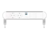ABL 2A010211- Настольная розеточная станция серии Chroma с 2 розетками, 1xUSB-A, 1xUSB-C и 2 слотами для IMP, белая с серебристым