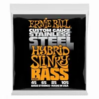 ERNIE BALL 2843- серия Stainless Steel - струны для бас гитары - (45-65-85-105), навивка из нержавеющей стали, сердцевина струны - шестигранный стальной лужёный керн