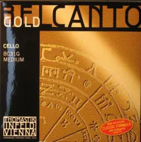Cello string set Thomastik Belcanto Gold BC31G - Wound steel strings with transparent, rich and warm tone, medium tension.