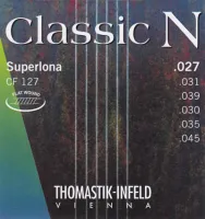Classical guitar string set Thomastik CF127 - Classical guitar nylon strings, flat chrome wound basses, medium tension.