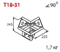 ИМЛАЙТ T18-31 Стыковочный узел для 3-х ферм под 90 градусов, d28х2 \ d16х2мм. Крепежный размер 100мм, М8.