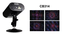 CB314 MINI LASER LIGHT питание: 220В/50Г (БП DC12V/0.5A) источник: красный 100 мВт, синий 80 мВт; управление: пульт ДУ, звуковая анимация, автоматический режим; габариты: 105х86х45 мм, вес: 0,31