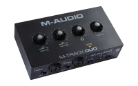 M-Audio M-Track Duо - USB аудиоинтерфейс, 2х 1/4” линейный выход, 2х XLR-1/4" комбинированный микрофонный/линейный/инструментальный вход, +48в, 1х 1/4” выход на наушники,  переключатель мониторинга USB/Direct/Direct Mono, Mac/PC
