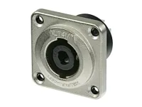 Neutrik NLT4MP- 4 контактный панельный разъём speakON (вилка). Плоские контакты. Металлический корпус — квадратный фланец G-типа . Система фиксации "Quick Lock" . Максимальный ток: 40 А. Степень защиты IP54.