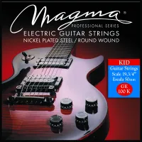 Electric guitar string set Magma GE100K - Children's size electric guitar strings with 500 mm scale with rich and bright tone and good flexibility. Nickel-plated wound octagonal core.