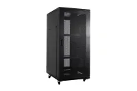 Рэковая стойка Wize Pro [W27U100R-M] 19”, 27U, 600х1000 мм, передняя и задняя двери металлические перфорированные, колеса, рэковые гайки: 20 шт, макс. вес нагрузки 800 кг, сталь, черный (3 места)