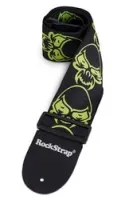 Rockstrap RST NB1CE SPIDERHD B  гитарный ремень 80 мм, черный с салатовой графикой "череп"