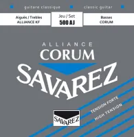 Classical guitar string set Savarez Alliance-Corum 500AJ - Басы на нейлоновой основе с посеребренной медной обмоткой Corum. Дисканты Alliance из фторуглерода. Чистый звук во всех позициях. Сильное натяжение