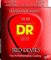DR RDE-10/52 - струны для электрогитары, Калибр: 10-52, Серия: RED DEVILS™, Обмотка: посеребрёная/никелированая сталь, Покрытие: есть