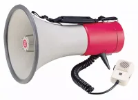 ER 56S Наплечный мегафон с выносным микрофоном, 25 ватт,сирена, регулятор громкости, питание 9 вольт (6 батарей типа "АА"), ABS пластик, цвет бежевый/коричневый. Ф150 х 237 мм Вес 0,65 кг, Work