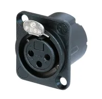 Neutrik NC3FD-LX-B- Панельный разъем XLR 3-pin (розетка) с фланцем типа D и двойным заземляющим контактом, под пайку, цвет черный