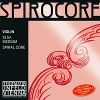 Violin string set Thomastik Spirocore S15A - Twisted helical steel string set with less inertia and improved vibration. Chrome wound steel E1 string, medium tension.