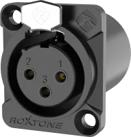 ROXTONE RX3FDWP-BG Разъем cannon (XLR) панельный мама 3-х контактный пыле- и влаго- защищенный для тяжелых условий эксплуатации со степенью защиты IP66. Цельнометаллический корпус с прочной конструкцией, обеспечивающий длительный срок службы и обеспечиваю
