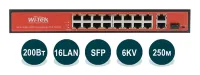 WI-PS518G, Коммутатор неуправляемый PoE 200Вт, порты 16 PoE FE, 1GE, 1Combo, режим 250м, Watchdog