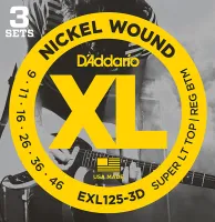 EXL125-3D Nickel Wound Струны для электрогитары, SuperLightTop/Regular Bottom 9-46, 3компл D'Addario