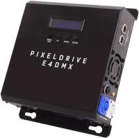 STAGE 4 PIXEL DRIVE E4DMX Профессиональный контроллер для управления пиксельными светодиодными приборами типа PIXELINE 40, управление через ArtNet (DMX конвертер), 4 независимых управляемых выхода (до 4-x приборов каждый), Мах 2 х 512 DMX кан., IP20, 280