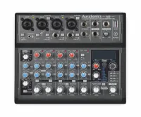 Aurasonics k8 компактный микшерный пульт 2 мик.+2 мик.моно/линейных стерео+1 лин.стерео+fxстерео+дополнительный стереоканал со встроенных источников bluetuuth/pc-audio/usb-плеер, параметрический эквалайзер flexieq