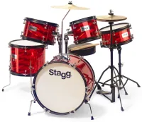STAGG TIM JR 5/16 RD Детская акустическая барабанная установка, состоит из бас-барабана 16"x10" (на 4-х лагах), напольного тома 12"x10"(на 4-х лагах), томов 10" x 7" (на 3-х лагах) и тома 8" x 5", деревянного малого барабана 12"x5" (на 4-х лагах). В компл