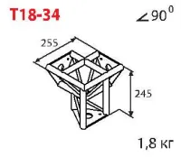 ИМЛАЙТ T18-34 Стыковочный узел для 3-х ферм под 90 градусов, d28х2 \ d16х2мм. Крепежный размер 100мм, М8.