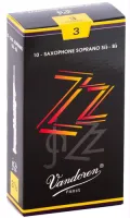 Soprano saxophone reeds Vandoren Zz SR403 - Zz unfiled soprano saxophone reed with medium-thick heart, round tip and longer palette with strength 3. Price per pack of 10 pieces