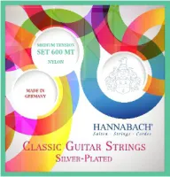 Classical guitar string set Hannabach E600MT - Бюджетные струны Hannabach ручной работы. Посеребренная медная нить намотана на мощную нейлоновую основу. Среднее натяжение.