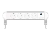 ABL 2A01F4A3- Настольная розеточная станция серии Chroma с 4 розетками, 1xUSB-A, 1xUSB-C, белая с серебристым (2A010409)