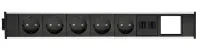 ABL 2M20F5F4- Розеточная станция серии Link с 5 розетками, 2xUSB-A и 1 слотом для IMP, черная с серебристым (2M200509)