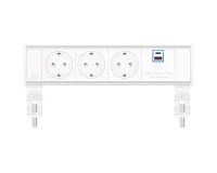 ABL 2A210303- Настольная розеточная станция серии Flexi с 3 розетками, 1xUSB-A, 1xUSB-C, белая с серебристым