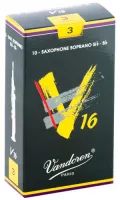 Soprano saxophone reeds Vandoren V16 SR713 - V16 unfiled soprano saxophone reed with medium-thick heart with strength 3. Price per pack of 10 pieces