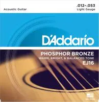 J.D.Addario EJ16 PHOSPHOR BRONZE 12-53 (упаковка - прозрачный пакет cтруны для акустической гитары, 6 струн, фосфорная бронза, натяжение Light, калибр струн .012, .016, .024w, .032w, .042w, .053w