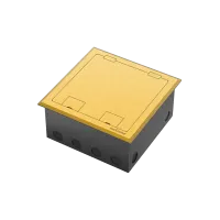 ROXTONE FB486-2 Профессиональный напольный металлический ящик с крышкой из 100% латуни, который можно собрать из четырех панелей типа "86", Установка панели под наклоном. Панель и розетки в комплект не входят. Размер 220х220х105,6мм.