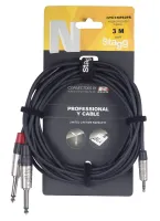 STAGG NYC1/MPS2PR - профессиональный аудио шнур, мини стерео Jack 1/8"- 2 моно jack 1/4", разъемы NEUTRIK, длина 1 метр, черного цвета