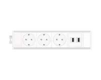 ABL 2M21F3F3- Розеточная станция серии Link с 3 розетками и 2xUSB-A, белая с серебристым (2M210308)