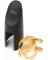 Tenor saxophone ligature Rico HTS1G - Gilded brass H-type ligature and cap for tenor saxophone ebonite mouthpiece