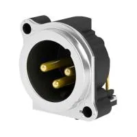 Seetronic SCADM3-H Разъем cannon (XLR) панельный папа 3-х контактный с монтажом в печатную плату. Металлический корпус, Покрытие контактов: золото, Цвет: хром. Grounding: separate ground contact to mating connector shell and front panel, horizontal PCB mo