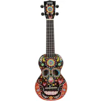 Mahalo MA1SKBK Укулеле сопрано с чехлом, корпус - липа, гриф - габон, накладка на гриф махагони, струны Aquila Super Nylgut, цвет - Black, лакированная, рисунок - череп, серия Art Soprano