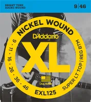 Electric guitar string set D'Addario EXL125 - Electric guitar strings with nickel-plated steel tops and nickel-plated steel wound basses. Extra light tension of the trebles and medium basses, thickness .009-.046 inch