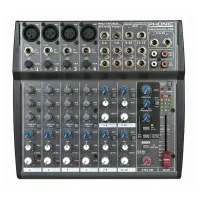 PHONIC  MU 1202X V1 Компактный микшер, 4 моно входа с 3-полосным эквалайзером на каждом, 4 стерео входа, процессор эффектов DFX 24bit - 16 программ, фантомное питание.