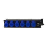 LightUnion РСУ-6-16-1  Распределительное cиловое устройство, ввод CEE 32A 5p, выходы 6 х СЕЕ16А 3р. Габариты 19“, 2U — 483х230х90 мм.