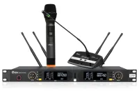 Qtex QAS NX960HmixG- Двухканальная UHF радиосистема true-diversity с рэковым приемником, ручным и настольным микрофонами, 520–560 МГц, 200 каналов 