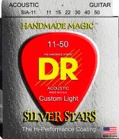 DR SIA-11 - струны для акустической гитары, Калибр: 11-50, Серия: SILVER STARS™, Обмотка: посеребрёная медь, Покрытие: сверху корда